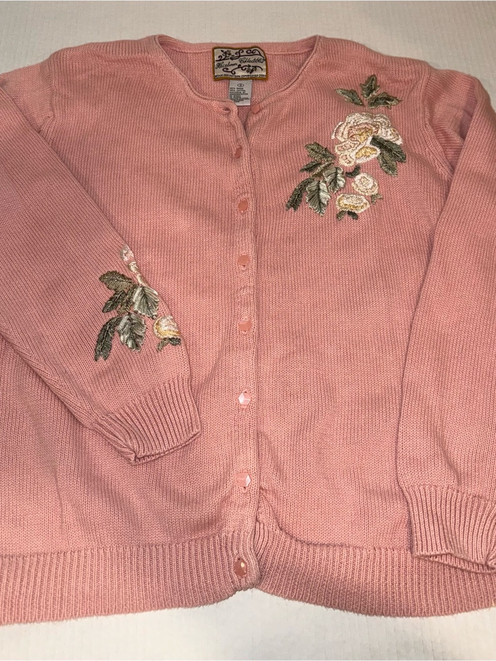 Vintage Pink Embroidered Floral Cardigan Sweater - Heirloom Collections